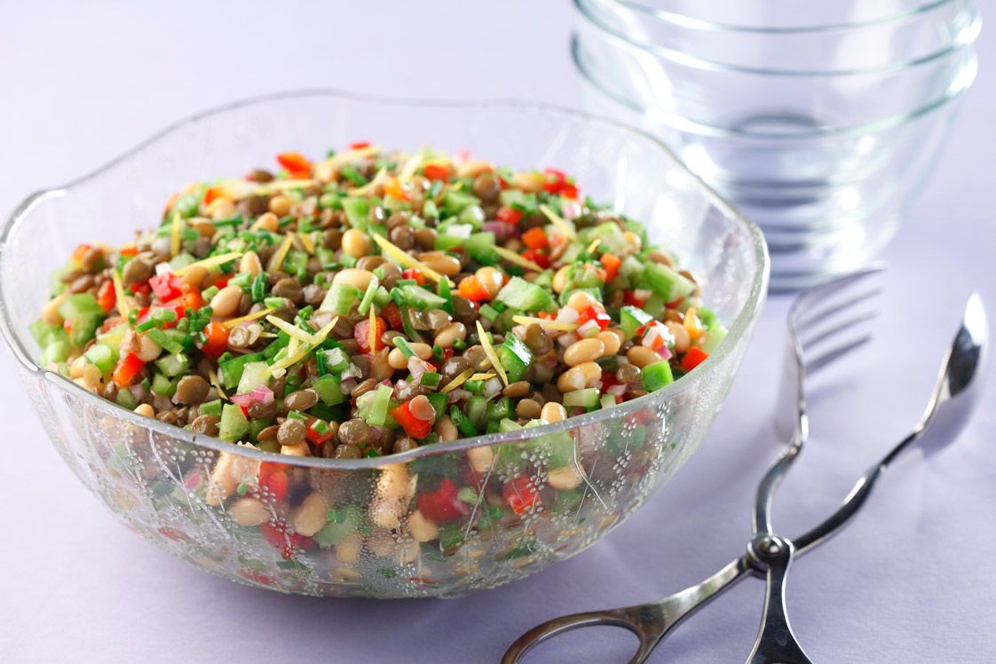 Lentil and Soybean Salad with Lemon Parsley Vinaigrette 